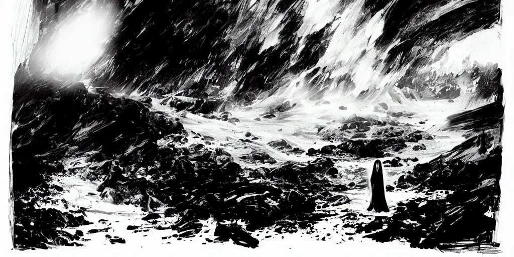 Image similar to the corpse of a norwegian bride. radiant light, detailed and intricate environment, digital art, trending on art station kvlt by peder balke by peder balke by guido crepax by norman bluhm mystic high contrast monochromatic noir