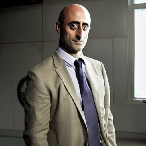 Prompt: photograph of Mark Strong as Rick Sanchez