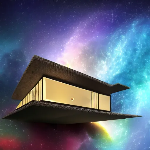 Prompt: a house floating on space galaxy