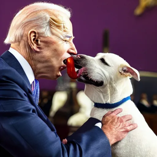 Prompt: photo of joe biden licking a dogs tongue