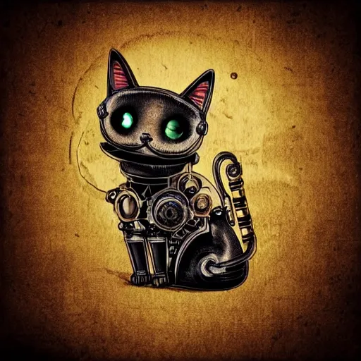 Prompt: a steampunk robotic cat, dark background, super - detailed,