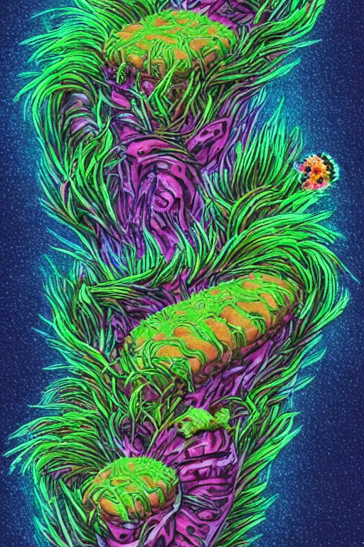 Image similar to creature sushi roots cactus elemental flush of force nature micro world fluo light deepdream