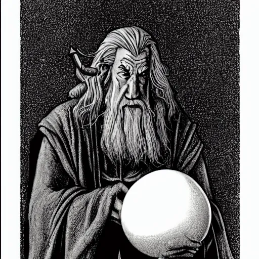 Image similar to Gandalf pondering his palantir by Todd Lockwood