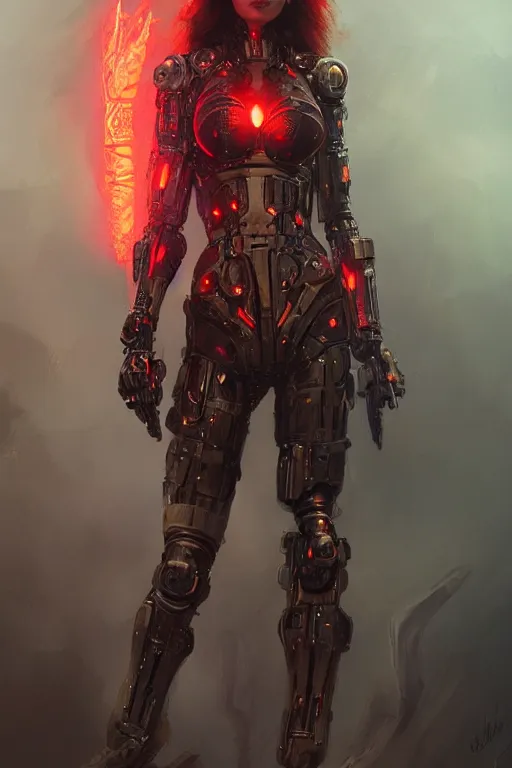 Image similar to Fire Bikini Armor, cybernetic, digital illustration, trending on artstation, professional art by Seb McKinnon and WLOP and ArtGerm