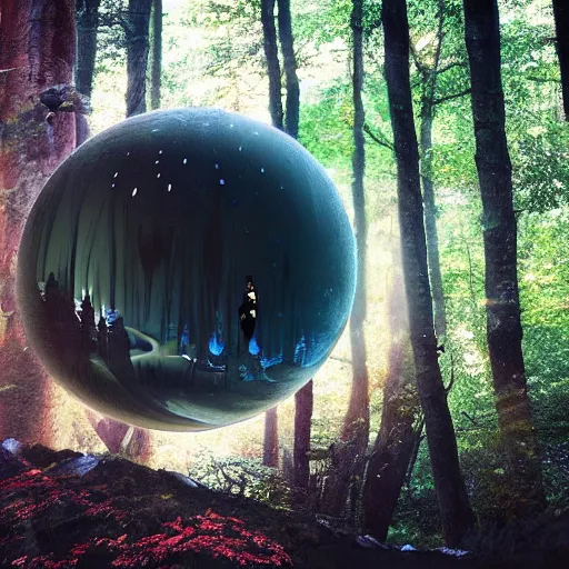 Image similar to a little world futuristic, in the wood