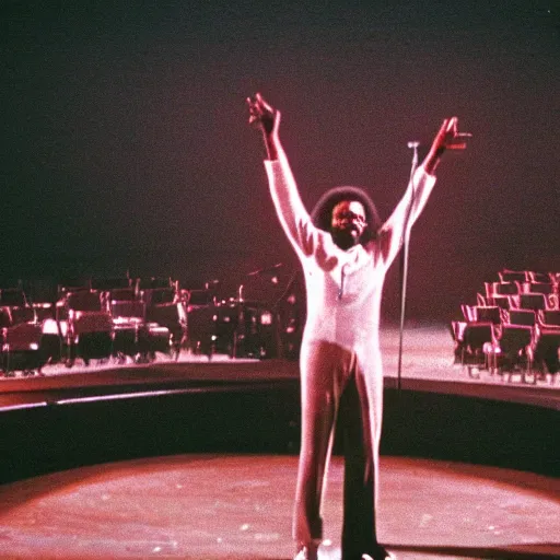 Image similar to ultrarealistic photograph of bobby mcferrin singing alone on stage in the spotlight, 1 9 8 3,