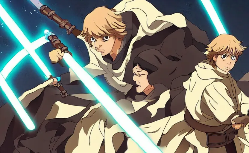 Prompt: luke skywalker in demon slayer anime style