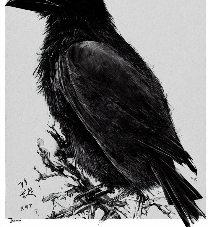 Image similar to a portrait of a raven bird, by takehiko inoue and kim jung gi and hiroya oku, masterpiece ink illustration,