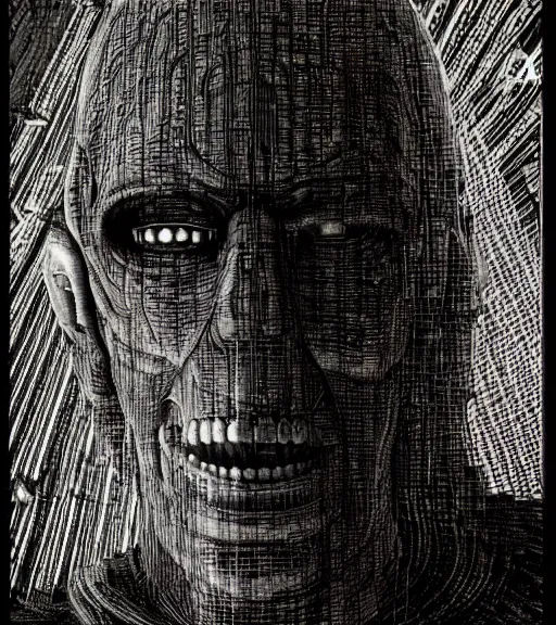 Image similar to profile picture of locutus of borg, surrounded by beams of light dark background by wayne barlow, stanley donwood, anton semenov, zdzislaw bekinski, hr giger, 8 k, fantasy, dark, highly detailed
