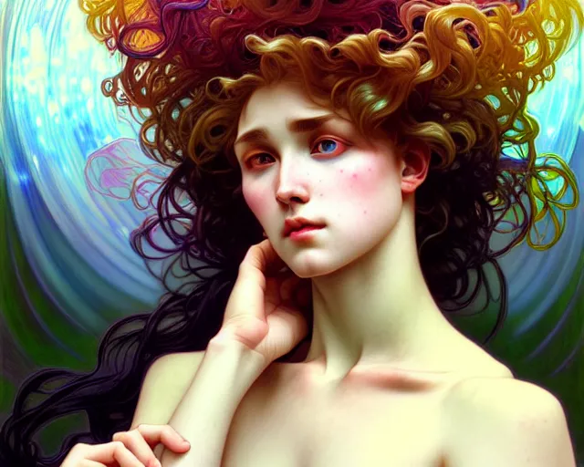 Image similar to overlord, psychedelic hair, portrait, highly detailed, deep focus, elegant, digital painting, smooth, sharp focus, illustration, ultra realistic, 8 k, art by artgerm and alphonse mucha and edgar maxence