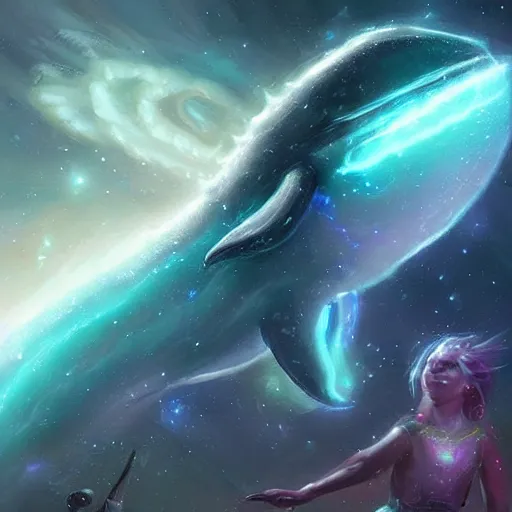 Image similar to space magical whale, galaxy whale, epic fantasy style art, galaxy theme, by Greg Rutkowski, hearthstone style art, 99% artistic