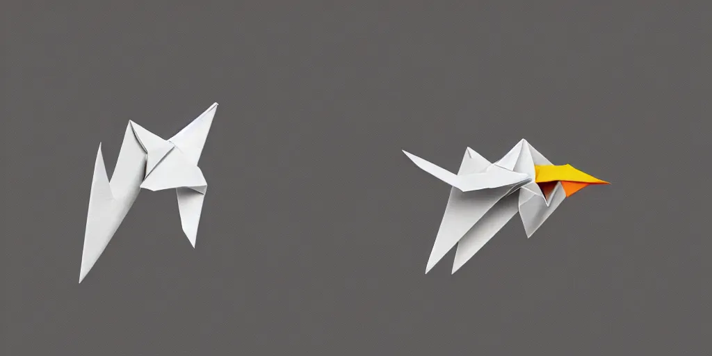 Prompt: origami bird flying, digital art, artstation