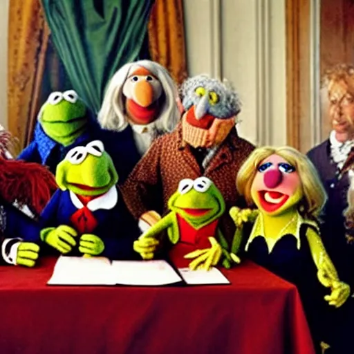 Image similar to The muppets signing the declaration of independence