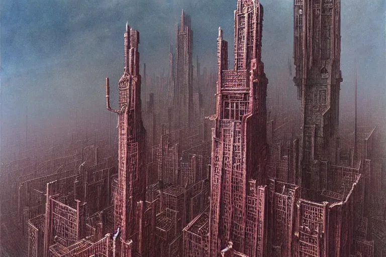 Prompt: monsters'city by luis royo and wayne barlowe, beksinski