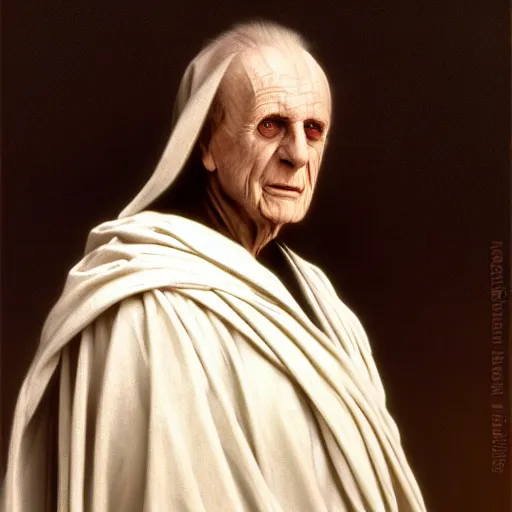 Image similar to Painting of Emperor Palpatine. Art by william adolphe bouguereau. During golden hour. Extremely detailed. Beautiful. 4K. Award winning.