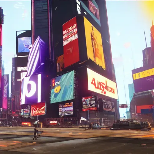 Image similar to still image of times square in the tower of destiny 2, destiny 2, unreal engine 5, screenshot