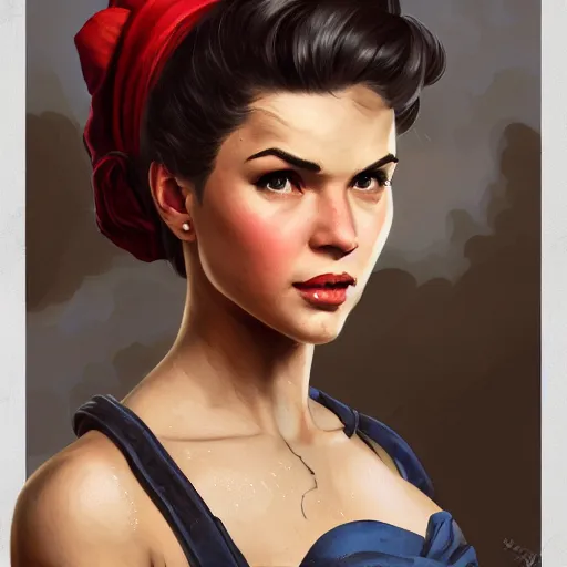 Prompt: A portrait of Rosie the Riveter, final fantasy, digital painting, portrait , cinematic lighting, highly detailed, artstation, concept art, illustration, smooth, sharp focus, artgerm , greg rutkowski, alphonse mucha, editor's pickup, trending on artstation, trending on deviantart, wlop, 8k