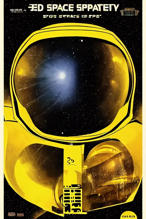 Prompt: poster art, movie poster, retrofuturism, sci - fi, textured, paper texture, 2 0 0 1 : a space odyssey by edward valigursky, yellow space suit