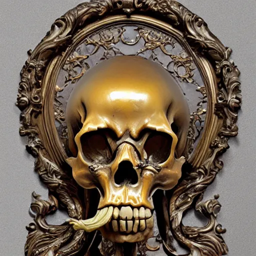 Image similar to Baroque intricately detailed marble cthulhu skull sculpture, with rococo gold details, sculpted by Bernini