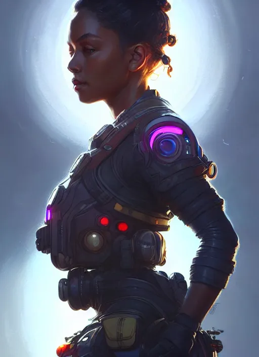 Image similar to portrait of apex legends, intricate, elegant, glowing lights, highly detailed, digital painting, artstation, concept art, smooth, sharp focus, illustration, art by artgerm and greg rutkowski