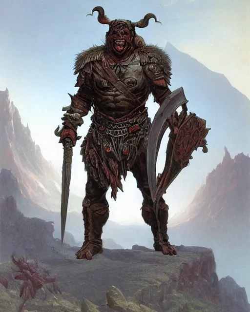 Image similar to a dnd orc warrior by thomas cole and wayne barlowe