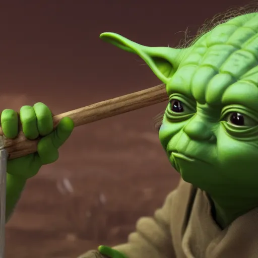 Image similar to Yoda hitting himself with a stick, hyperdetailed, artstation, cgsociety, 8k