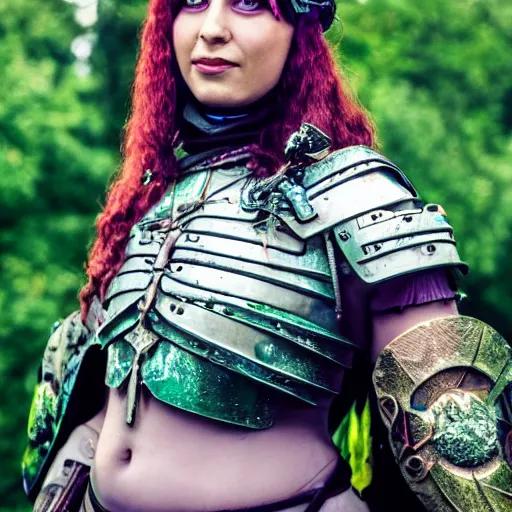 Image similar to photo of a solarpunk warrior