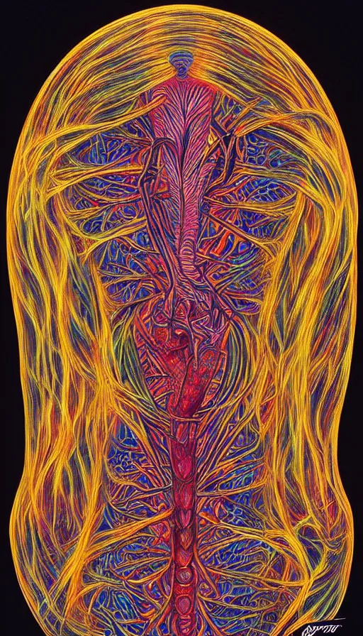 Image similar to The end of an organism, by Alex Grey ,