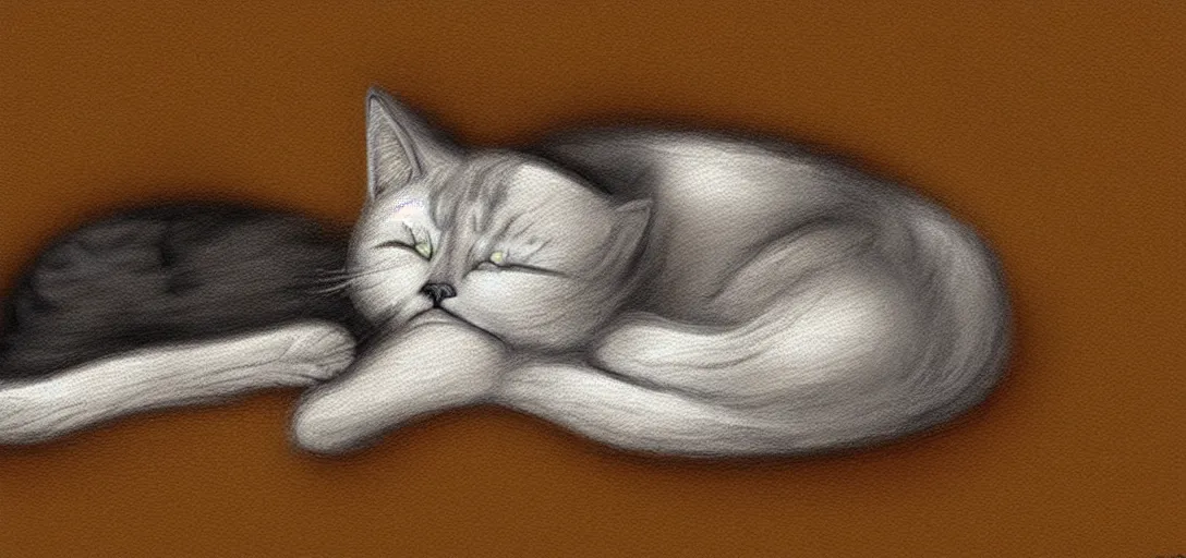 Image similar to cat sleeping in bed, digital art