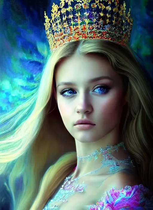 Image similar to Russian princess Erika looking at the camera while in a vivid dream world. soft detailed painting at 16K resolution and amazingly epic visuals. epically beautiful image. amazing effect, image looks gorgeously crisp as far as it's visual fidelity goes, absolutely outstanding. vivid clarity. ultra detail. iridescent. mind-breaking. mega-beautiful pencil shadowing. beautiful face. Ultra High Definition. soft shading. soft texture. intensely beautiful.