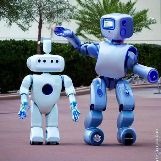 Prompt: LAS VEGAS, NV JUNE 7 2024: One of the cutest self-aware robots to emerge from the friendly-future-technology-portal.