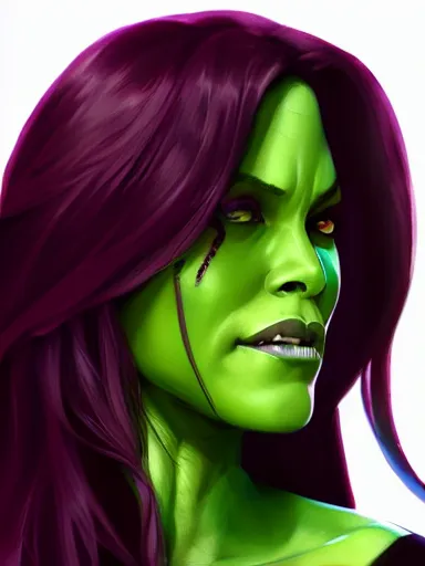 Prompt: gamora from guardians of the galaxy, portrait, digital painting, elegant, beautiful, highly detailed, artstation, concept art
