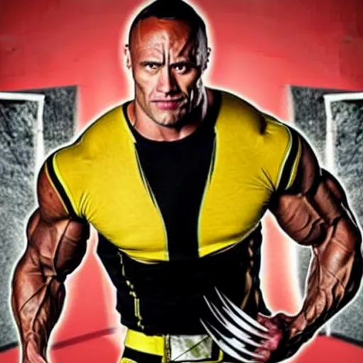 Prompt: a photo The rock with wolverine uniform