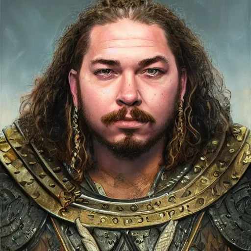 Image similar to Post Malone as a fantasy D&D character, close-up portrait art by Donato Giancola and James Gurney, digital art, trending on artstation