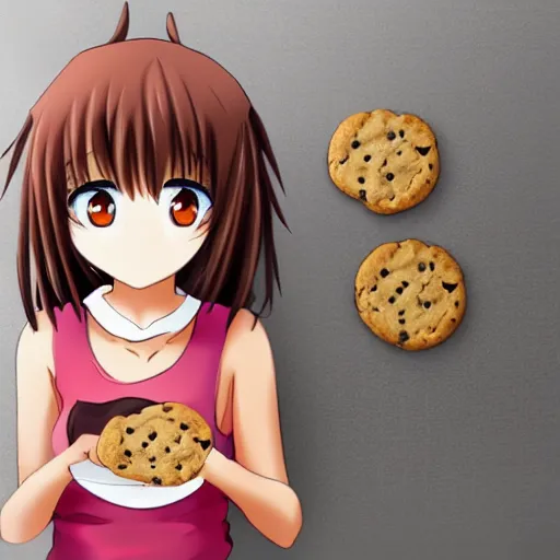 Image similar to anime girl with a chocolate chip cookie