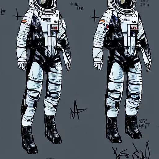 Image similar to concept art of an astronaut character in the style of Death Stranding by Yoji Shinkawa