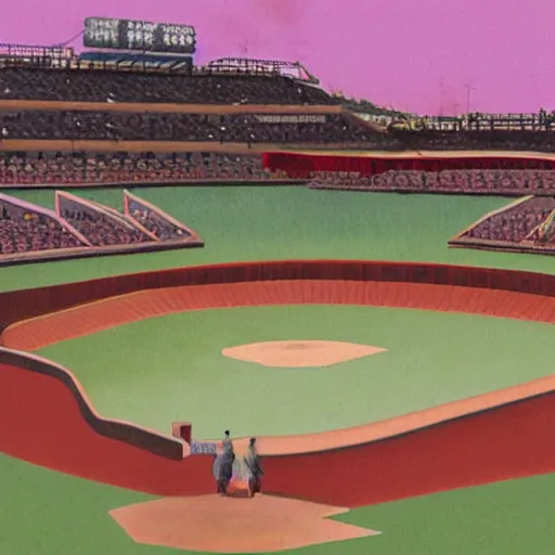 Image similar to baseball tidal wave over 1940s baseball park, concept art, by Takumi Park, surreal