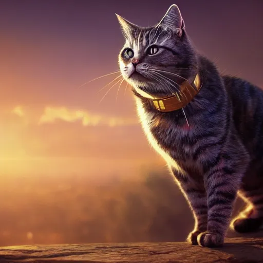 Image similar to magic cat, golden hour, fantasy, sharp focus, digital art, hyper realistic, 4 k, unreal engine, highly detailed, hd, dramatic lighting by brom, trending on artstation