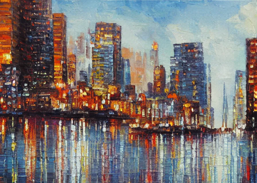 Image similar to cityscape, oil painting