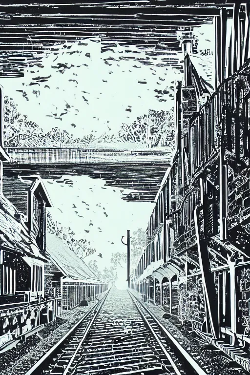 Prompt: a beautiful reduction linocut print on mulberry paper of a victorian station platform, 8 k, frostbite 3 engine, cryengine, dof, trending on artstation, digital art, crepuscular ray, by gail brodholt