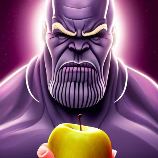 Prompt: caricature of thanos eating apple in galaxy, 8 k, digital art, artstation, detalied, high quality,