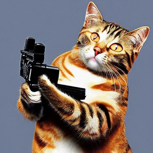 Image similar to “A cat, holding a gun in its paws”