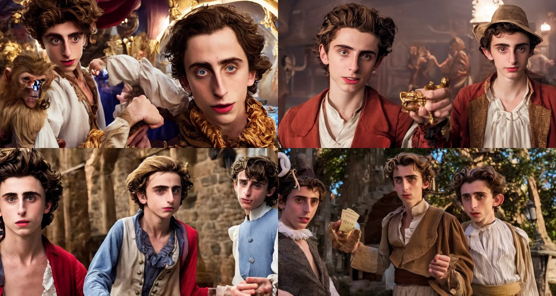 Prompt: still from The Secret of Monkey Island movie, starring Timothee Chalamet as Guybrush Threepwood, directed by Steven Spielberg