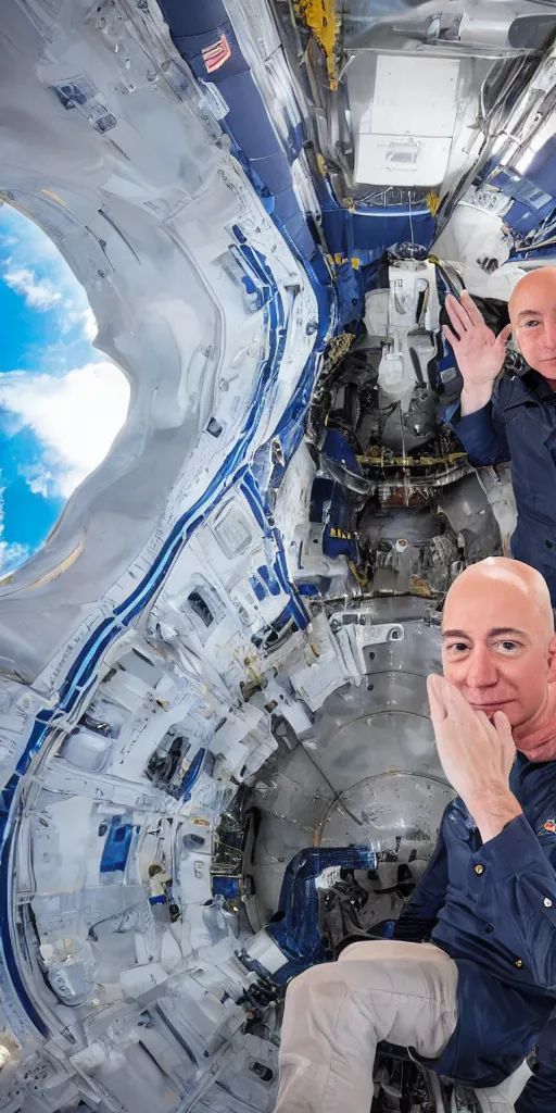 Image similar to jeff bezos sitting inside of a blue origin rocket that's parachute has failed, hyper realistic, sony 5 0 mm lens
