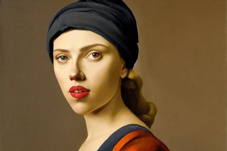 Prompt: portrait of scarlett johansson painted by vermeer