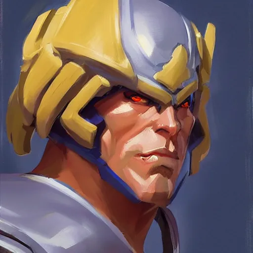 Image similar to greg manchess portrait painting of he - man as overwatch character, medium shot, asymmetrical, profile picture, organic painting, sunny day, matte painting, bold shapes, hard edges, street art, trending on artstation, by huang guangjian and gil elvgren and sachin teng