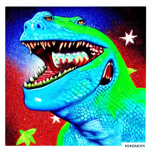 Image similar to president nixon as a smiling laughing bright blue lizard person, airbrush painting, hyper detailed, 8 k, photorealism, rule of thirds, glitter.