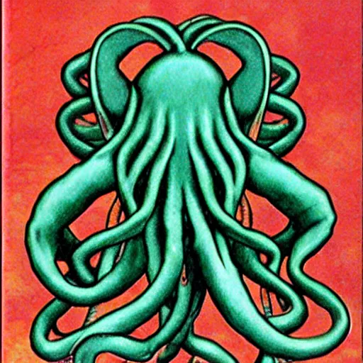 Image similar to ”biology text book scientific drawings of Cthulhu”