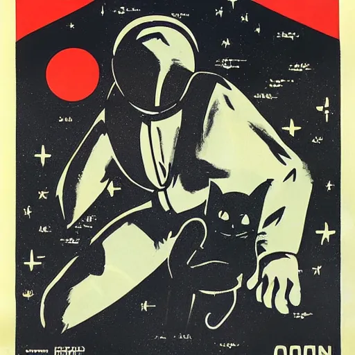 Prompt: propaganda poster for colonizing the moon with pointing cat , by bonesetell