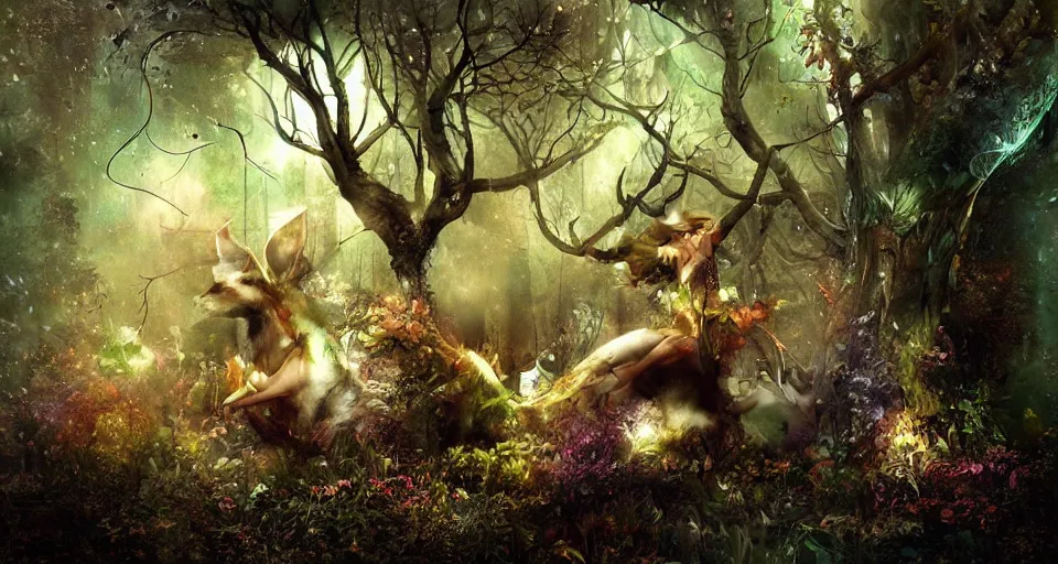 Prompt: Enchanted and magic forest, by ryohei hase